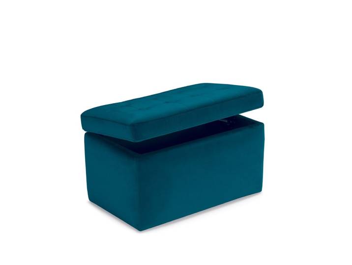 Banquette de rangement matelassée en velours pétrole 80x47 cm