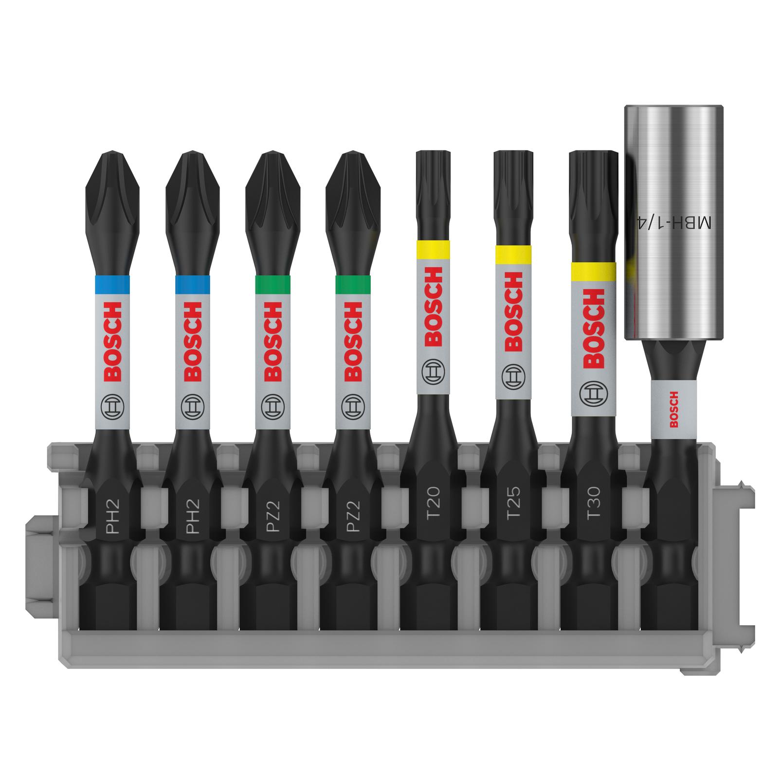 Bosch Professional Zubehör Schrauberbit Impact Control Power Bit Pack, 8-tlg. T20, T25, T30, 2x PH2, 2x PZ2 (2608522326)