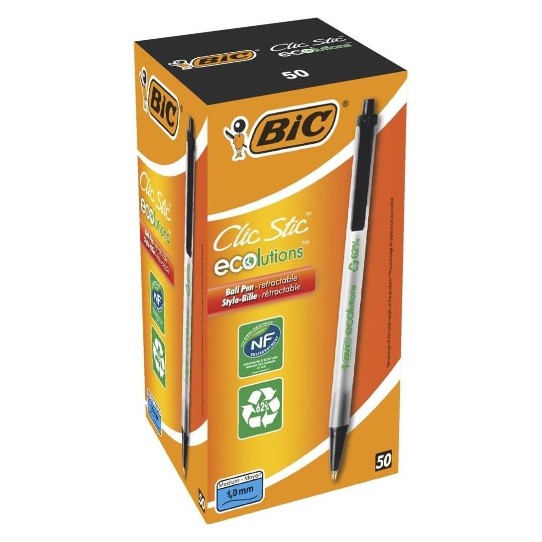 Bic Clic Stic Black Clip-on retractable ballpoint pen Medium (50x) (3086123175884)