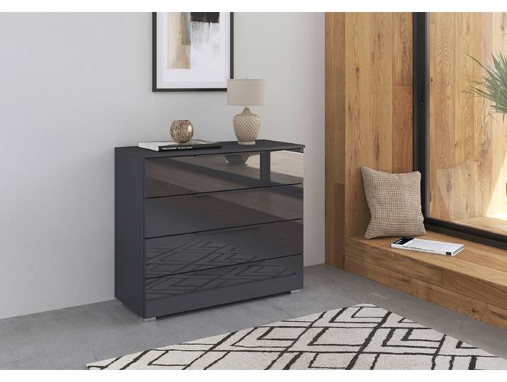 Commode en verre 80cm Gris/Gris métallisé