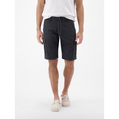 Cargohose LERROS "Maskuline Cargo-Bermuda mit Tunnelzug und Gürtelschlaufen", Herren, Gr. 32, schwarz (blau night), 77% Baumwolle, 20% Polyester, 3% Elasthan, Hosen Cargohose