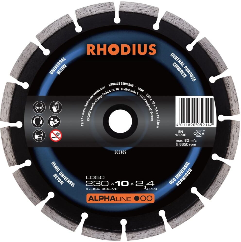 RHODIUS ALPHAline LD50 Diamanttrennscheibe 230 x 10,0 x 2,4 x 22,23 mm (303189)