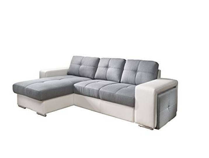 Mivano Cotta C209661 C311/D200 Polsterecke mit Schlaffunktion und Bettkasten, Kunstleder, 157 x 278 cm, weiß/Strukturstoff grau
