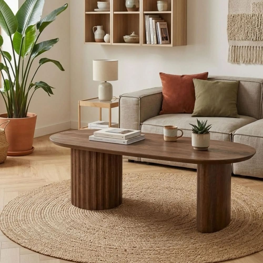 Hellin Table basse ovale en manguier contemporaine l130 Marron 130x40x65cm