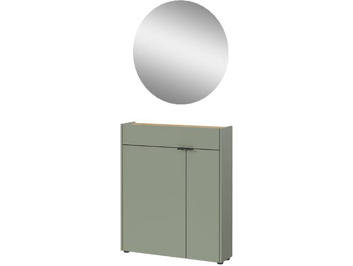 Garderoben-Set GERMANIA GW-Ameca , grün (taupegrün, navarra, eiche, nachbildung), B:83cm H:200cm T:22cm, Holzwerkstoff, Kastenmöbel-Sets, Garderoben-Set, Garderoben-Set bestehend aus Mehrzweckschrank und Spiegel