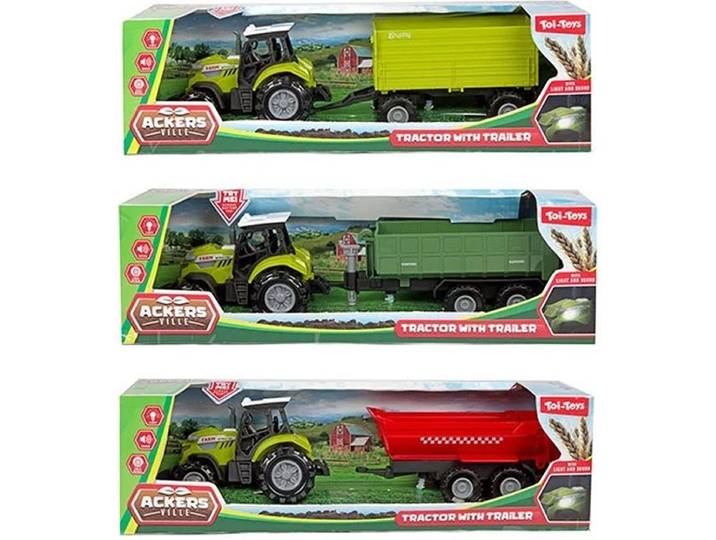 Toi-Toys Tractor met Trailer - Geluid - Groen - Rood Trailer