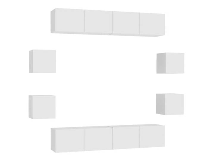 Roanoer 8-TLG TV-Schrank Wandboard Set Hängeschrank Weiß Holzwerkstoff Schwebende Lowboards schaffen ordentliche Ablageflächen im Wohnzimmer und bieten flexiblen Stauraum für Medien.