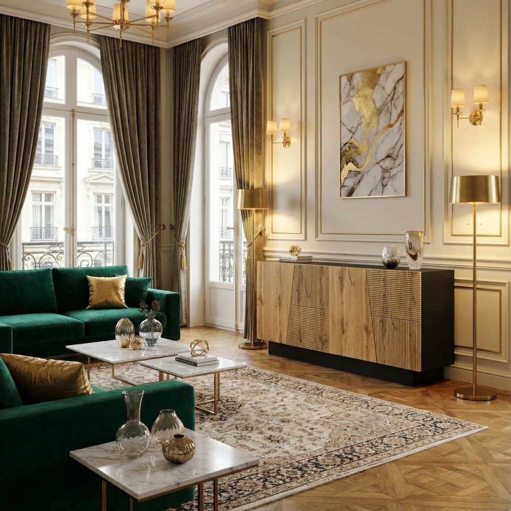 Urban Meuble Buffet moderne noir et bois design géométrique avec rangements Marron 160x72x40cm