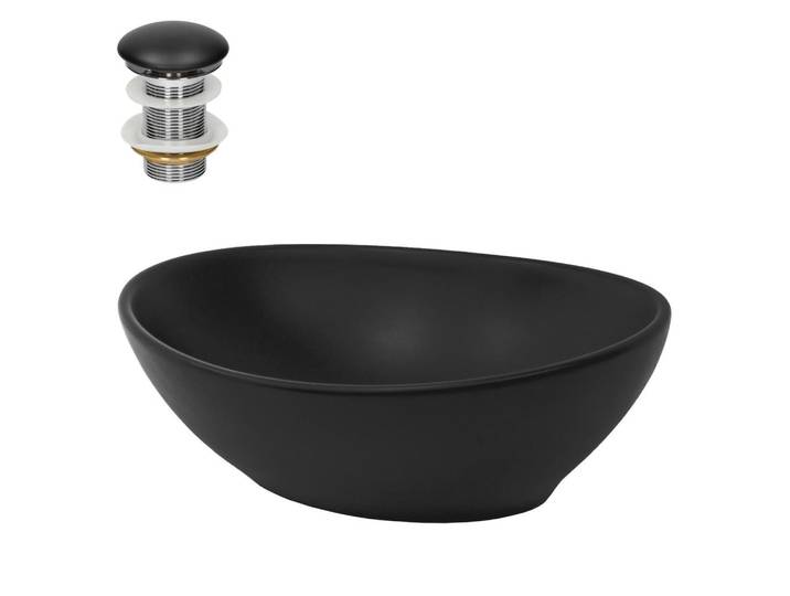LuxeBath Waschbecken, Schwarz, Keramik, 33.5x14.5x41 cm, Badezimmer, Waschbecken & Armaturen, Waschbecken