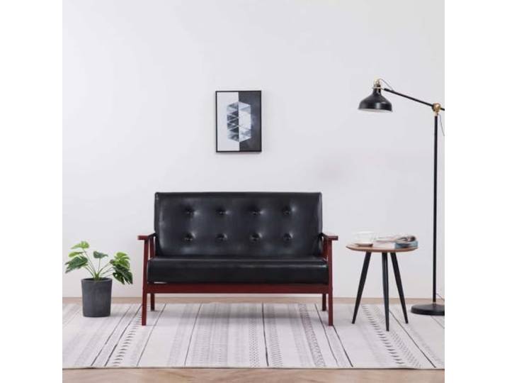 HEFZGDB Retro Design Sofa 2-Sitzer Schwarz Kunstleder Langlebig Pflegeleicht Schmutzabweisend Robustes Holzgestell Bequem Gepolstert Elegant Stabiles Wohnzimmer Möbel