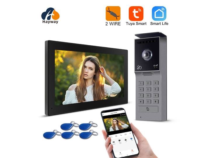 Visiophone à 2 fils avec application TUYA, carte IC, déverrouillage des broches, caméra IP, prise en charge du système d'interphone vidéo intelligent pour la maison, 1080P