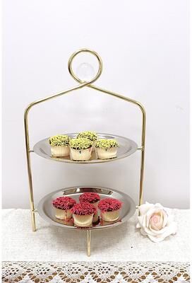 Classic Touch "Silver 2 Tier Stand with Gold Frame and Clear Ball - 16.5""H"
