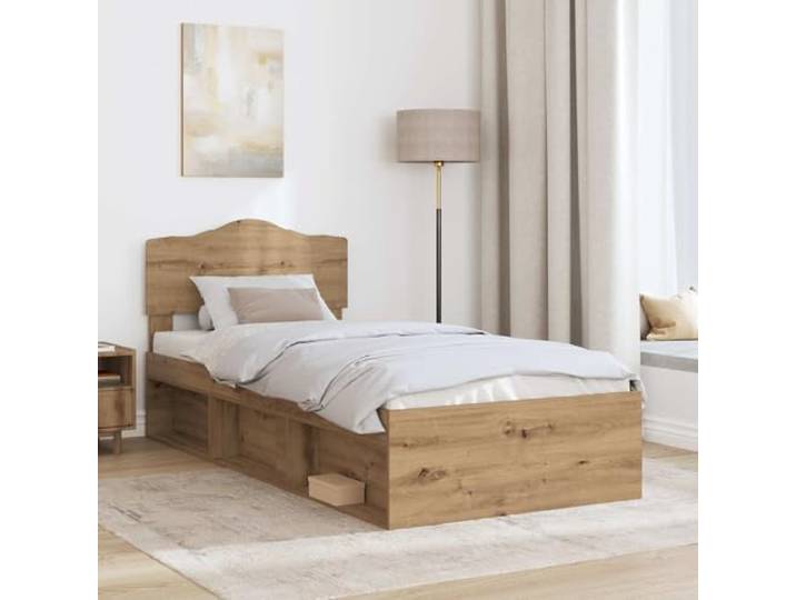 SKTQYQO Bettgestell, 100 x 200 cm, Kiefernholz Engineered Holz, Kopfteil inklusive, Modernes Design, Doppelzimmer