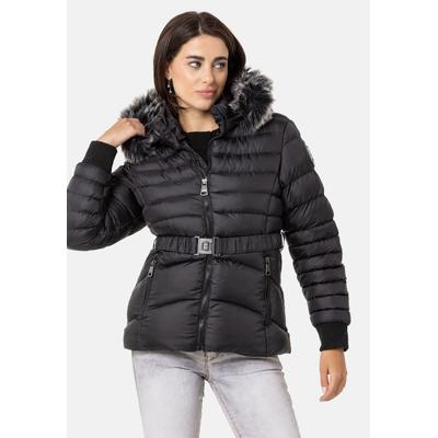 Winterjacke CIPO & BAXX "Jacken", Damen, Gr. L, schwarz, Stoff, 100% Polyester, unifarben, regular fit normal, Jacken Winterjacke, mit Kapuze, WM132