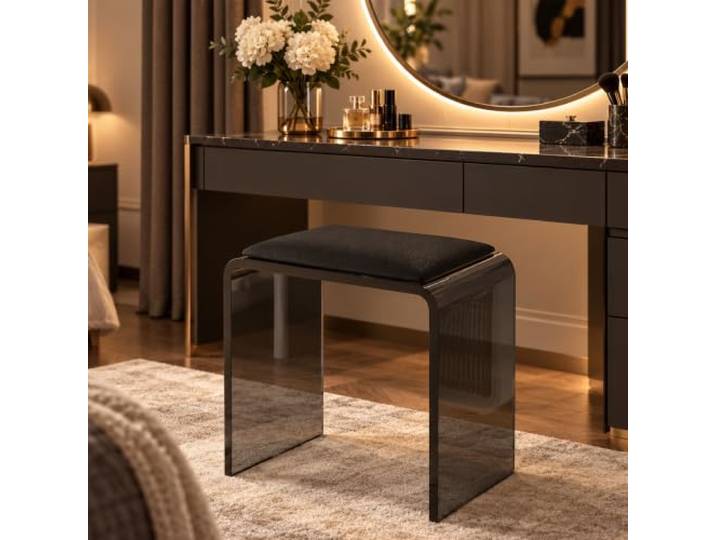 Transparenter Acryl Schminkhocker, Gepolsterter Sitz, Modernes Design Klare Acrylstruktur mit weichem Sitz für Schminktisch, Schlafzimmer, Bad und Ankleidezimmer(G)