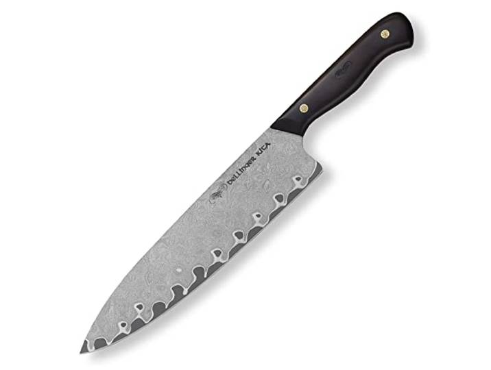 DELLINGER Kita North Damastmesser Küchenmesser & Profi-Kochmesser mit 225 mm langer Klinge aus 6 Lagen Damaststahl und einem Kern aus rostfreiem Stahl