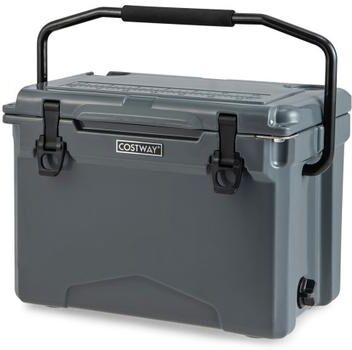 Costway 25 QT Hard Cooler with Aluminum Handle and Integrated Cup Holders-Gray