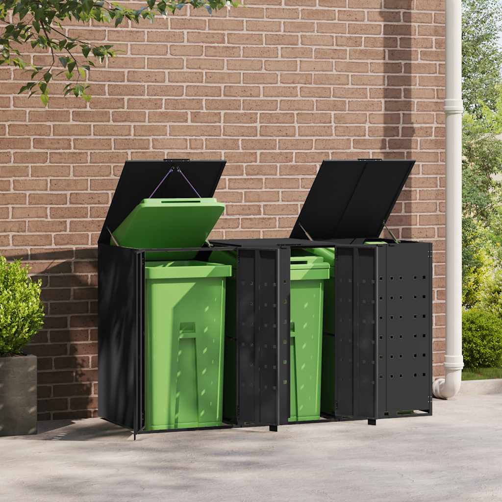 vidaXL Cobertizo de 3 contenedores de basura acero negro 207x79x117 cm Negro