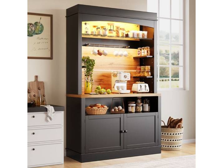 Buffet cuisine -armoires hautes- 107x43x184cm - avec espace de rangement polyvalent- vitrine multi-usages