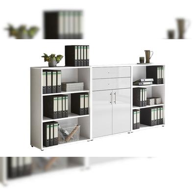 moebel-dich-auf Aktenschrank TABOR 14 in weiß / weiß Hochglanz, Schrankwand, Büroschrank, Metallgriffe