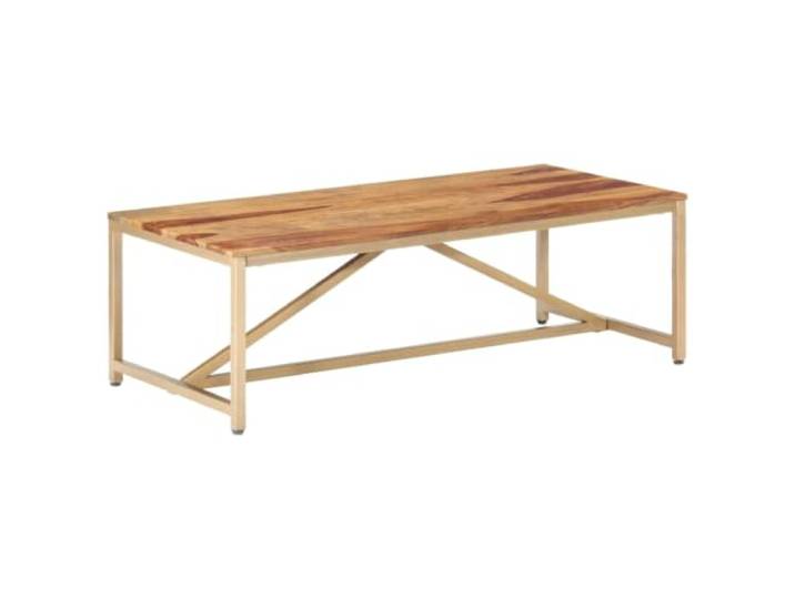 HEFZGDB Massivholz Couchtisch 120x60x40 cm mit Stahlgestell - Rustikaler Beistelltisch oder Ablagetisch in Messing-Optik - Robuste Tischplatte für Stabilität - Einfache Montage