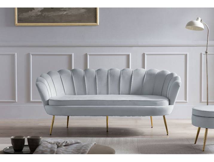 3-Sitzer SALESFEVER Clam Komfortsofa , grau (hellgrau), B:180cm H:78cm T:76cm, Samtvelours (100% Polyester), Sofas, 3-Sitzer, Extravagantes Muscheldesign: 180 cm Breite