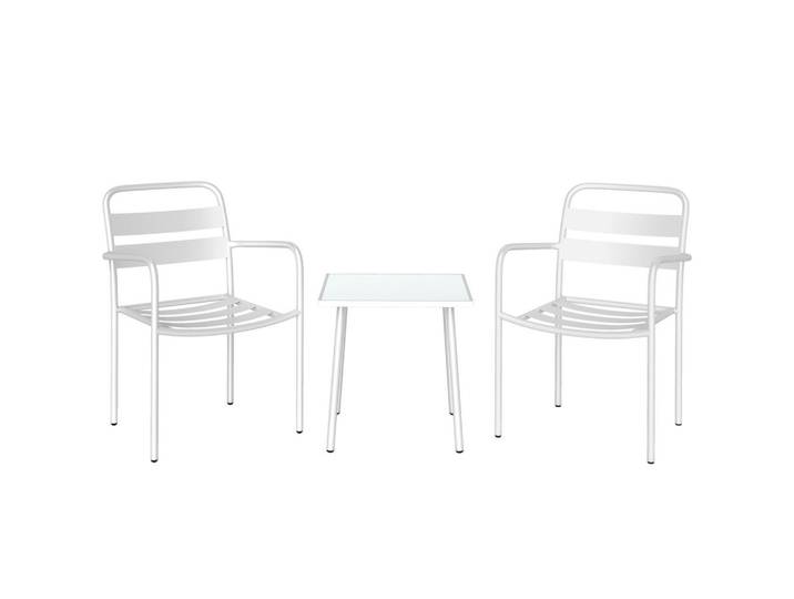 Outsunny Bistro-Set 3er Set Galvanisierter-Stahl Gehärtetes-Glas Weiß, Metall, 3-teilig, quadratisch, Gartenmöbel, Gartengarnituren, Gartenmöbel-Sets