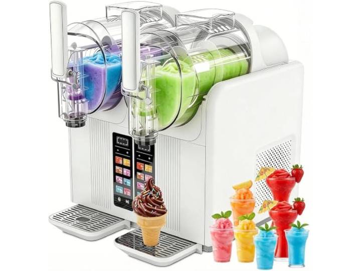 Slush Maschine – 2x 2 L Eismaschine & Slushie Maschine für Zuhause White 7 Automatikprogramme, Touchscreen, 360 Grad Mischen, einstellbare Konsistenz, für Cocktails, Fruchtslush und Desserts