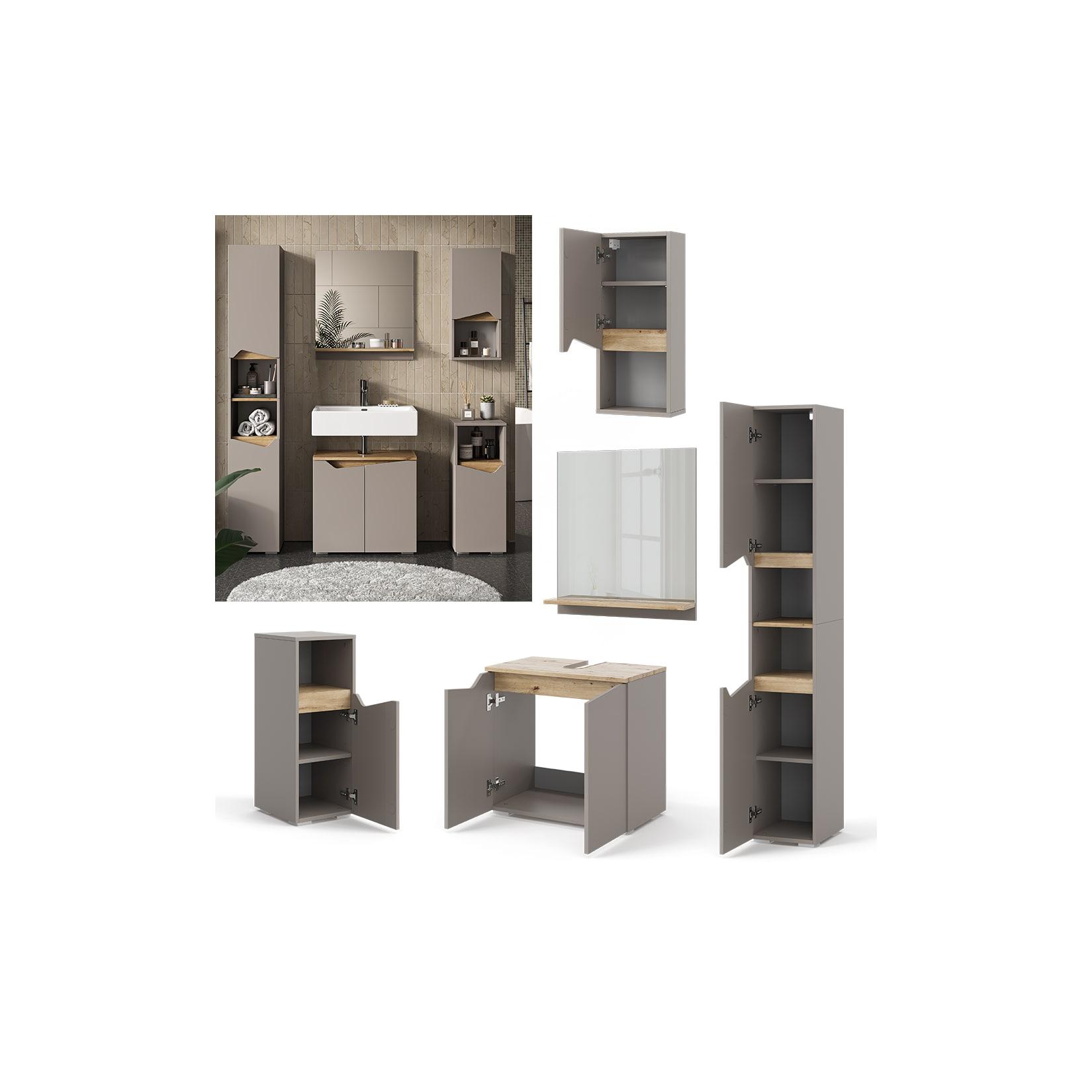 Vicco Badmöbel-Set Marelle Greige Eiche 5 Teile