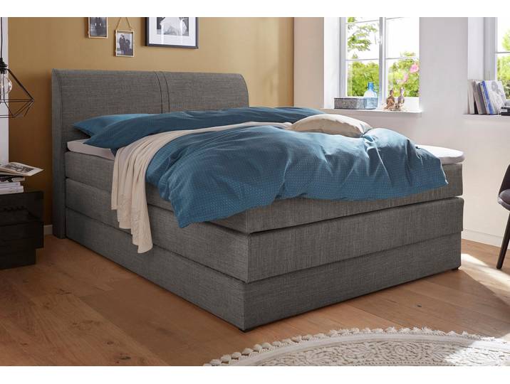 Boxspringbett, Feinstrukturstoff, Grau, 140×200 cm, 7-Zonen-Kaltschaummatratze, Landhaus, Hapo