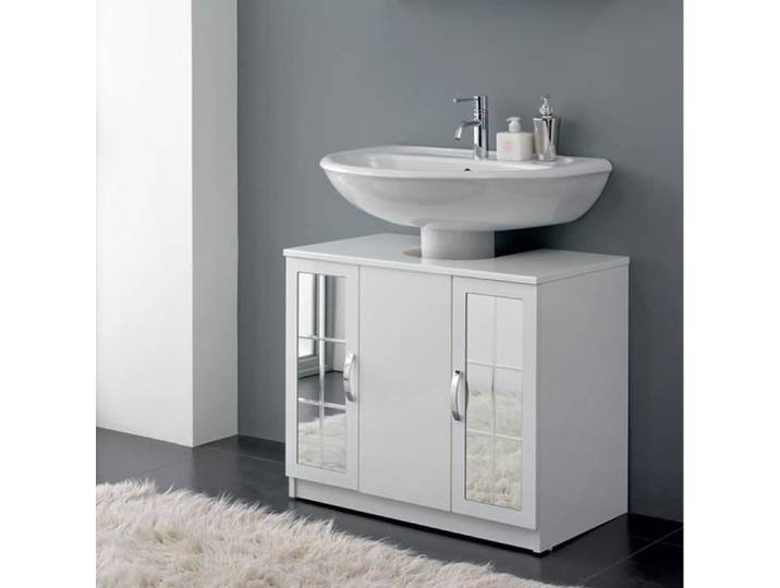 Couvercle de colonne universel blanc brillant pour lavabo sur colonne avec 2 portes miroir