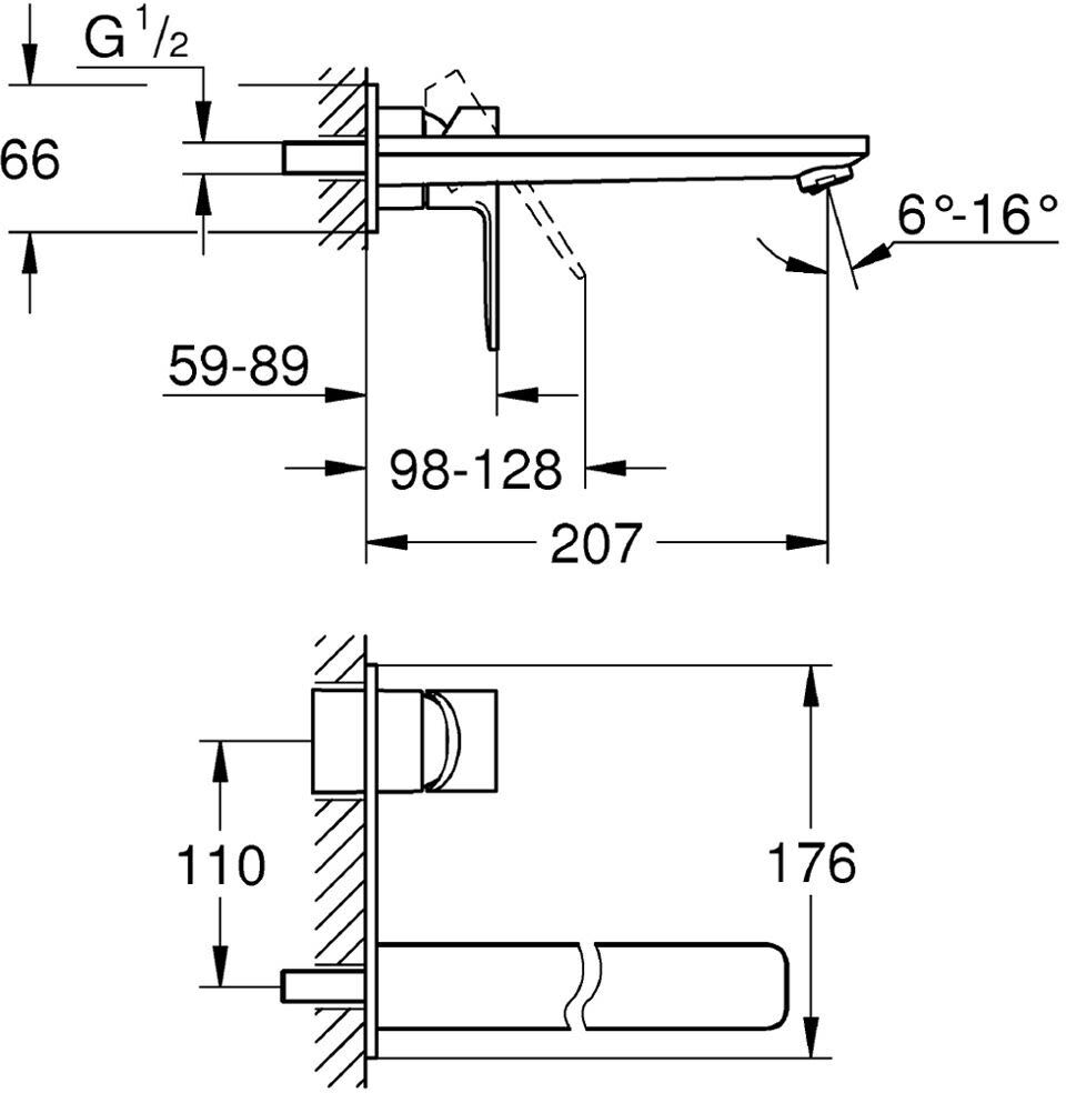 Grohe Lineare New 2-Loch-Waschtischbatterie Unterputz, Ausladung 20 cm