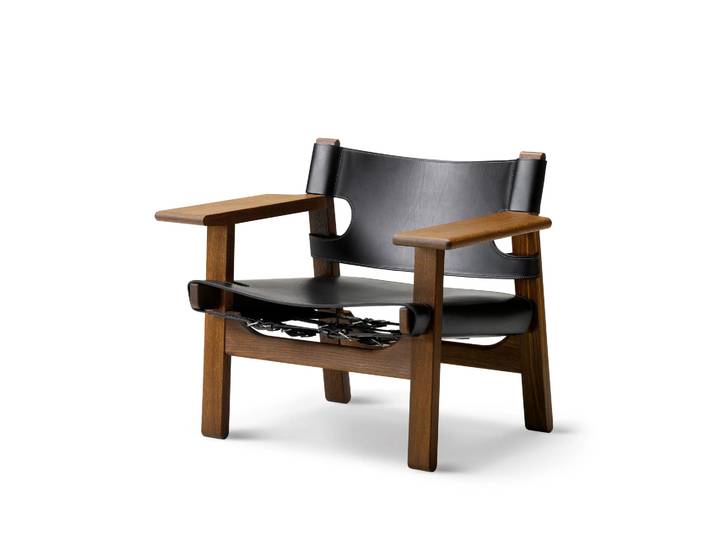 Fredericia Furniture Fauteuil Den spanske stol Cuir noir-chêne fumé