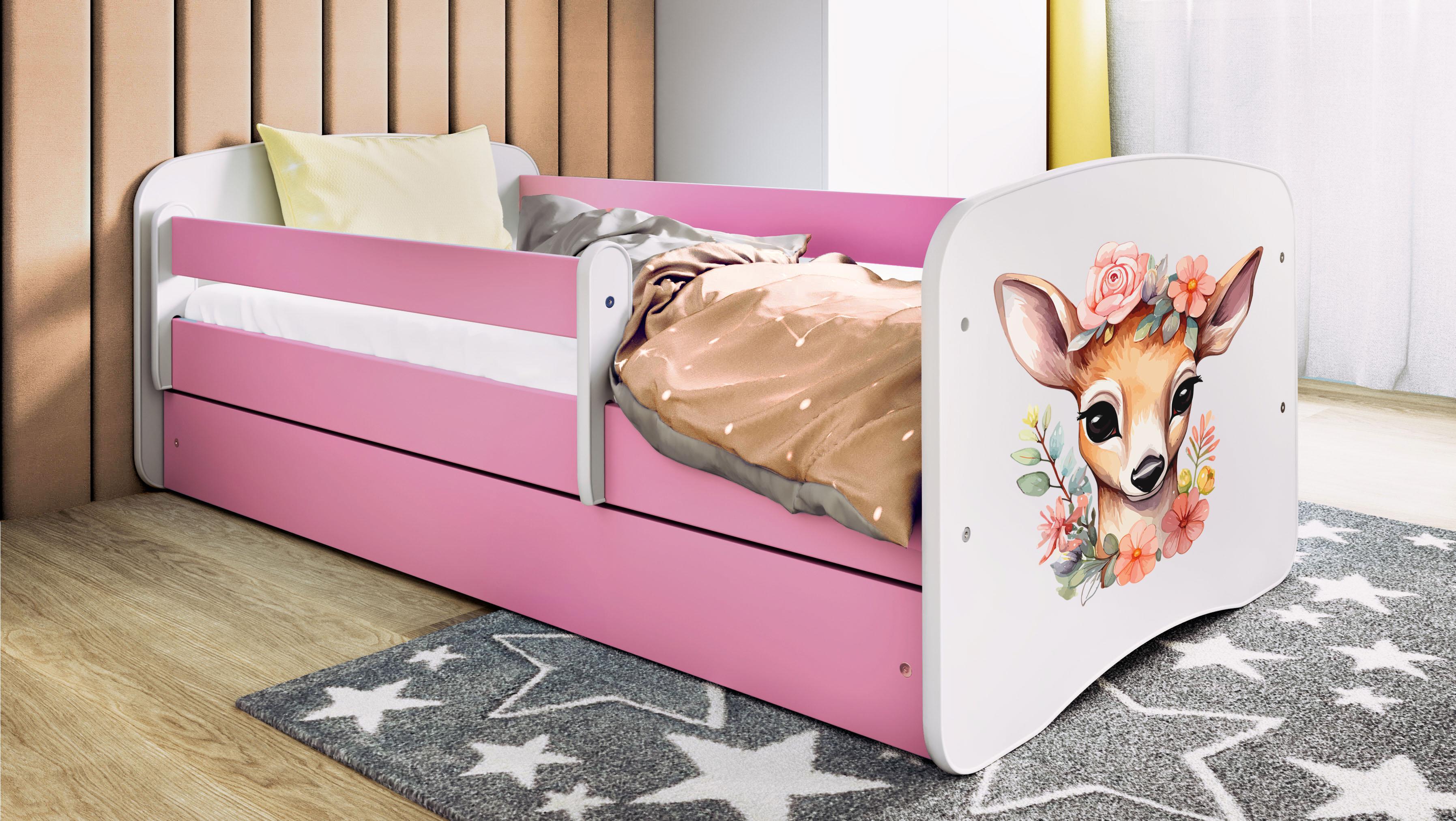 Kinderbett Jugendbett Bambi 70x140, 80x160, 80x180 cm - Komplettset mit Matratze, Schublade & Rausfallschutz