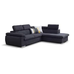 ECKSOFA SACRO Braun Plüsch-Stoff mit Schlaffunktion