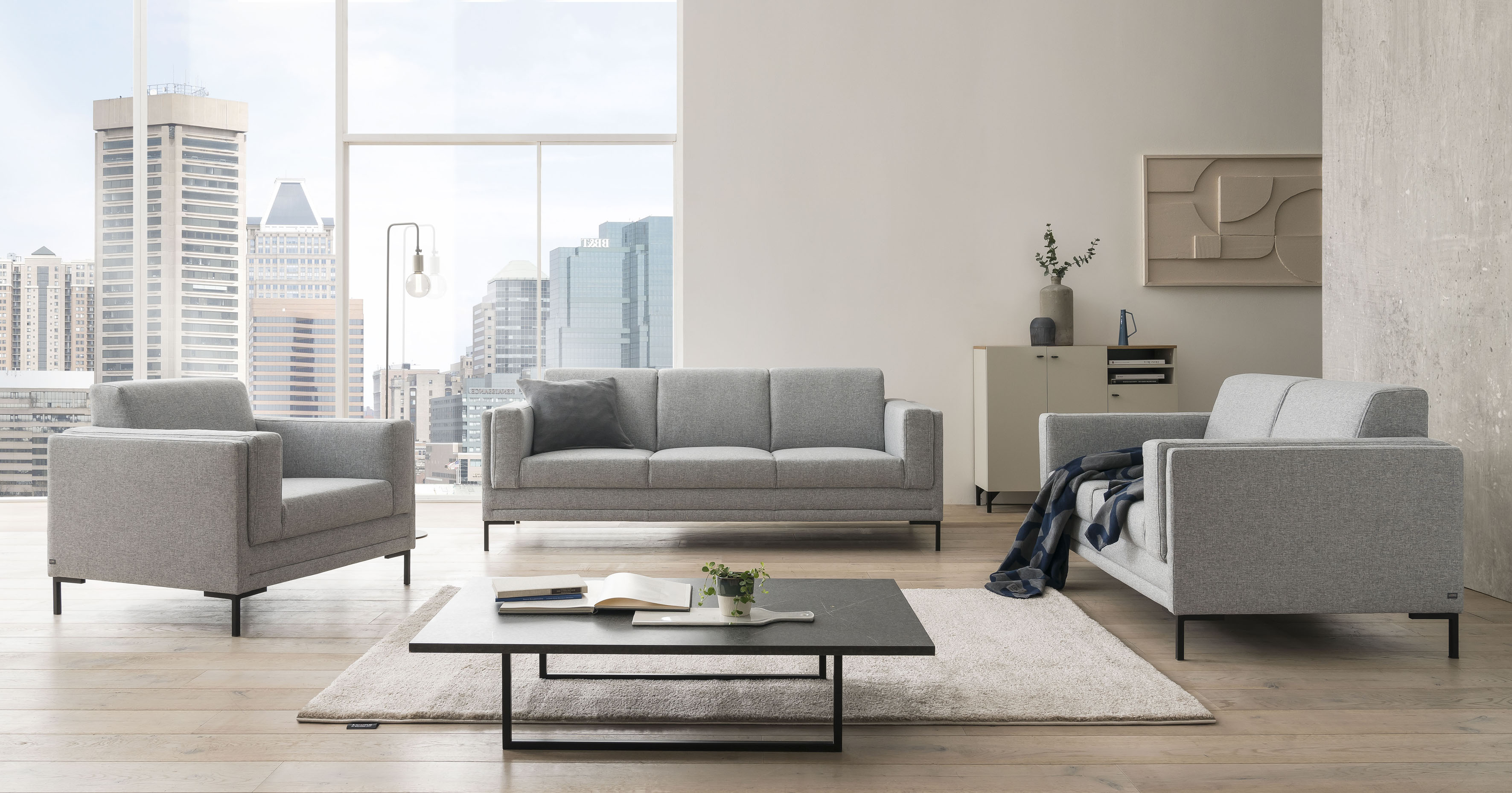 3-Sitzer "LOOKS VII", silber, B:210cm H:82cm T:90cm, 100% Polyester, LOOKS BY WOLFGANG JOOP, Sofas, 3-Sitzer, klare Linien, edles Design
