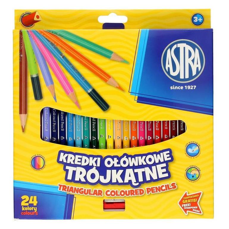 Astra Buntstifte dreieckig 24 Stück mit Bleistiftspitzer (24x) (26195)
