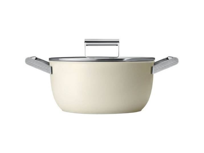 Smeg Kochtopf CSF2412CRM Schmortopf 24 cm mit Glasdeckel, creme