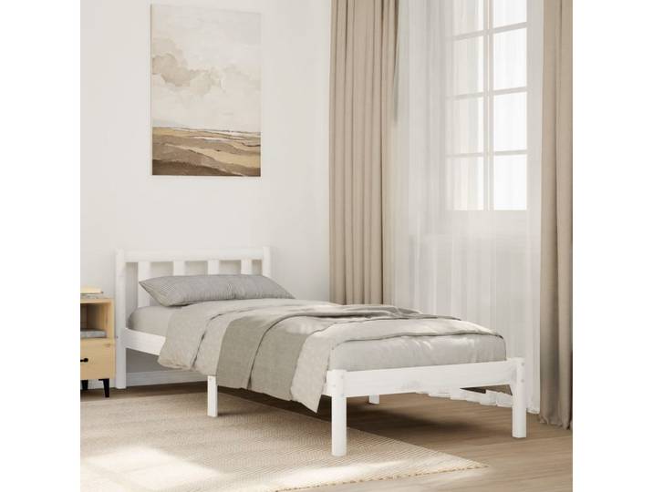 vidaXL Bettgestell vidaXL Massivholzbett Extra Lang ohne Matratze Weiß 90x220 Kiefernholz
