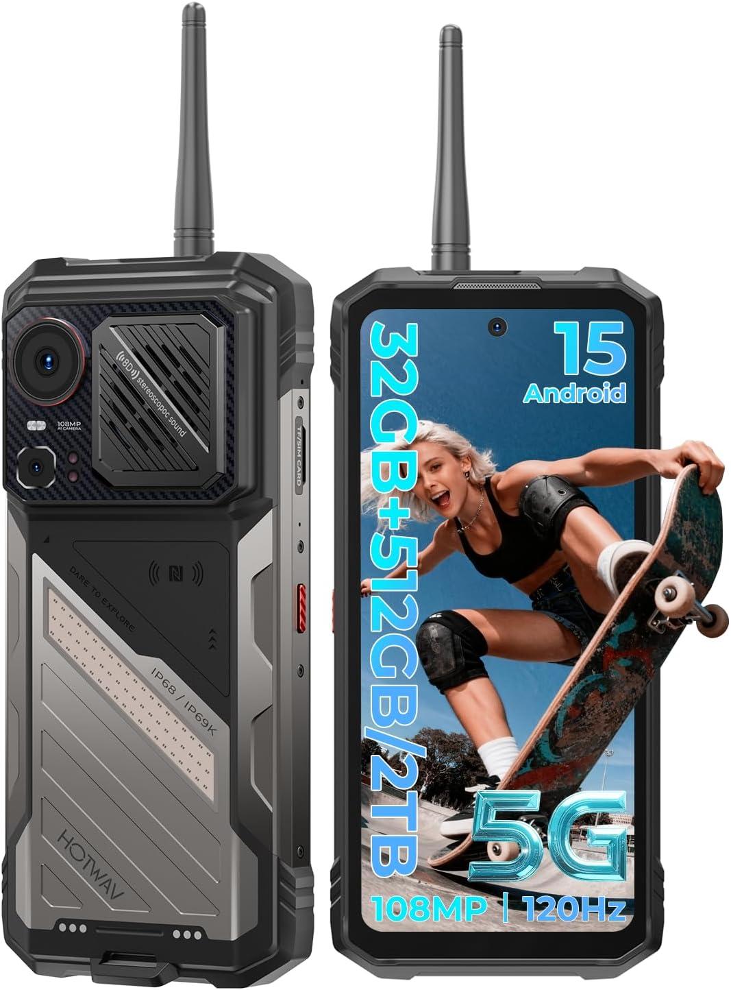 HOTWAV Hyper 8 Ultra 5G Outdoor Handy Ohne Vertrag mit Walkie-Talkie - 32GB+512GB - 6.78" 120Hz 12000mAh 108MP Outdoor Smartphone Android 15 NFC IP68