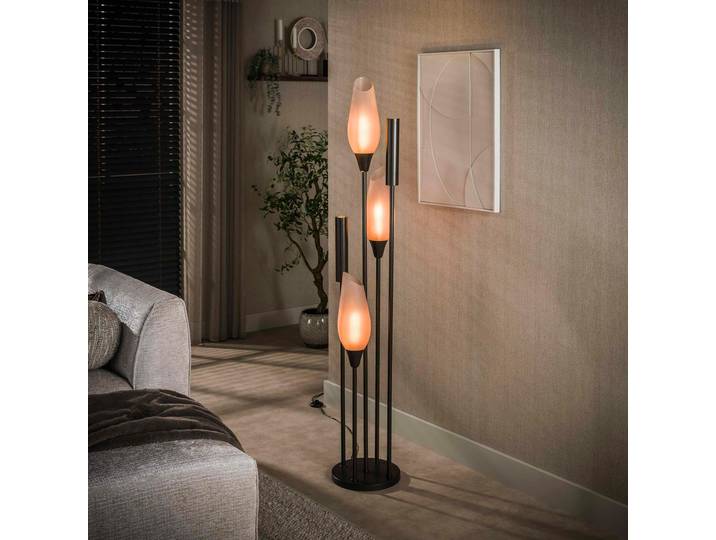 Lampadaire salon verre dépoli brun et métal bronze 5 lampes NIAGARA