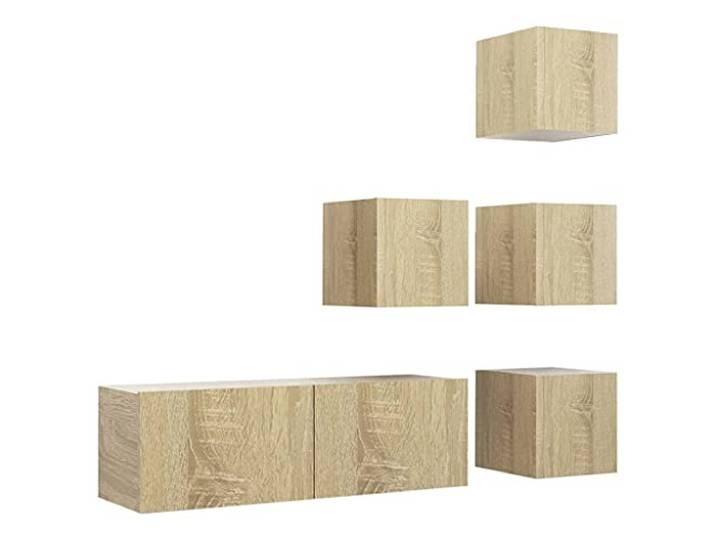 LMTYOENFG 5-TLG TV-Schrank-Set Wandmontage Lowboard Sonoma-Eiche Flexibles Hängeregal Set für Wohnzimmer und Schlafzimmer mit großzügigem Stauraum für Medien und Zeitschriften.