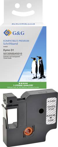 G&G BB-D-G-D1-45010 Kompatibel ersetzt DYMO 45010 Bandfarbe: Transparent Schriftfarbe: Schwarz 12mm 7m