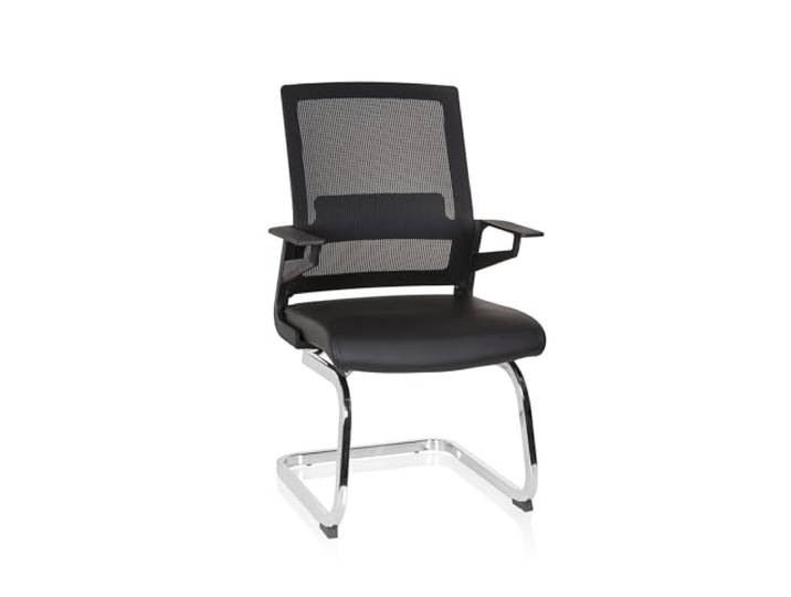 hjh OFFICE 732105 Besucherstuhl Inventor V PRO Kunstleder/Netz Schwarz Stuhl Freischwinger mit Lordosenstütze