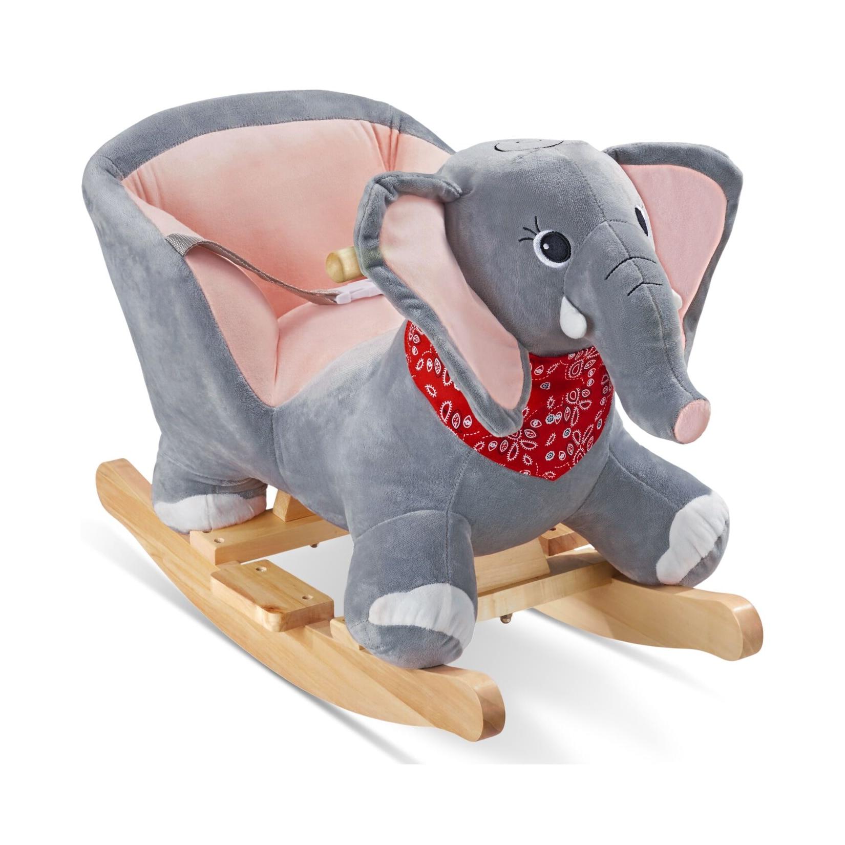 tectake® Schaukeltier Elefant, hochwertiges Design, mit Soundeffekt, hohe, umlaufende Rückenlehne, massive Holzkufen, ab 12 Monaten geeignet