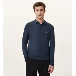 ALL SAINTS für Herren. M085KB Langarm-Poloshirt Merino Mode Marineblau (L), Lässig, Wolle
