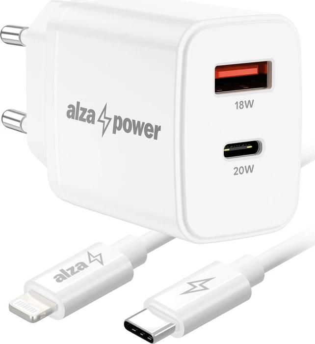 AlzaPower Compact A530 20W Weiß + Core Lightning MFi 1m weiß