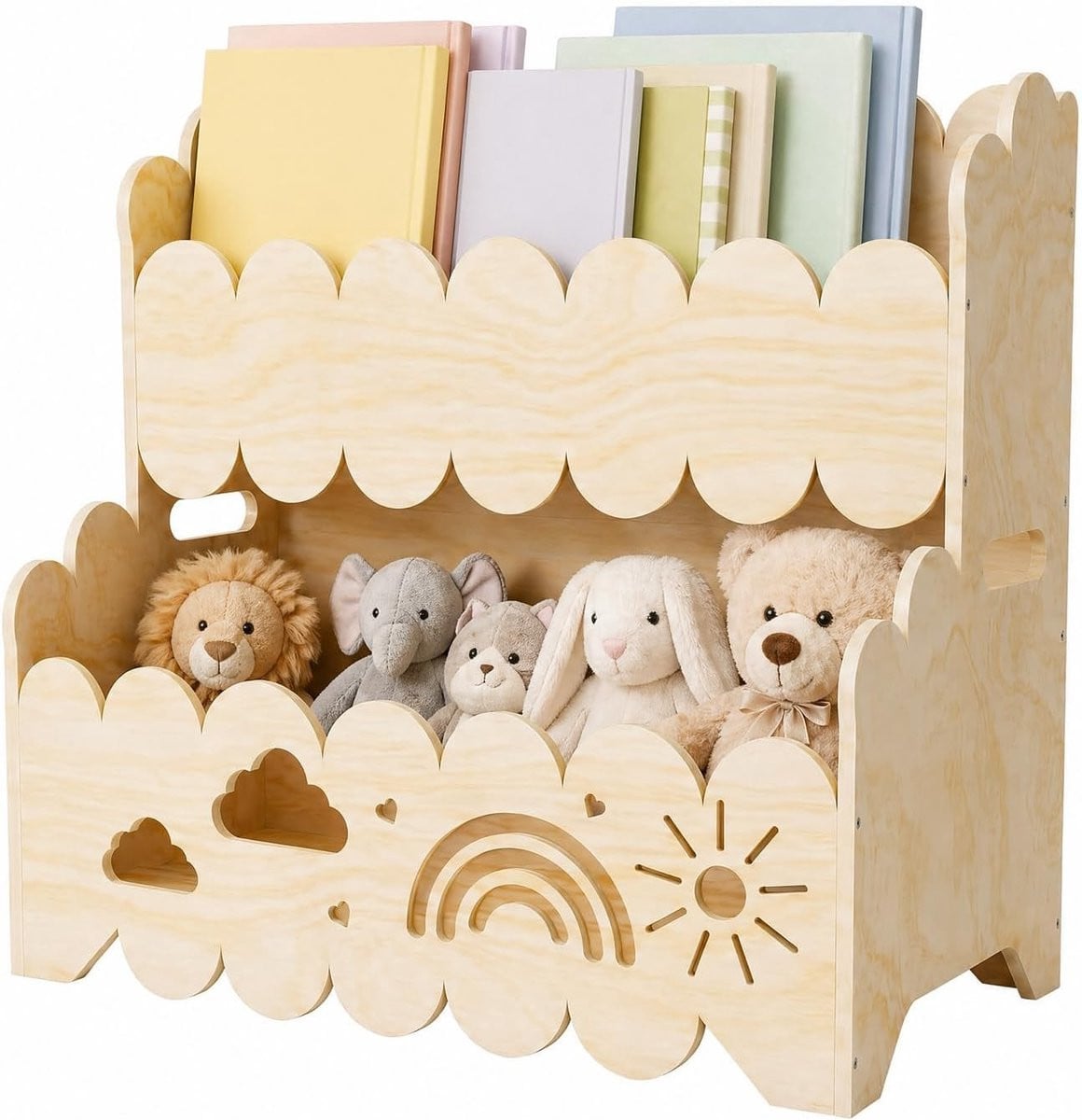 Montessori Kinder Boekenrek met 2 Niveaus in Houtkleur