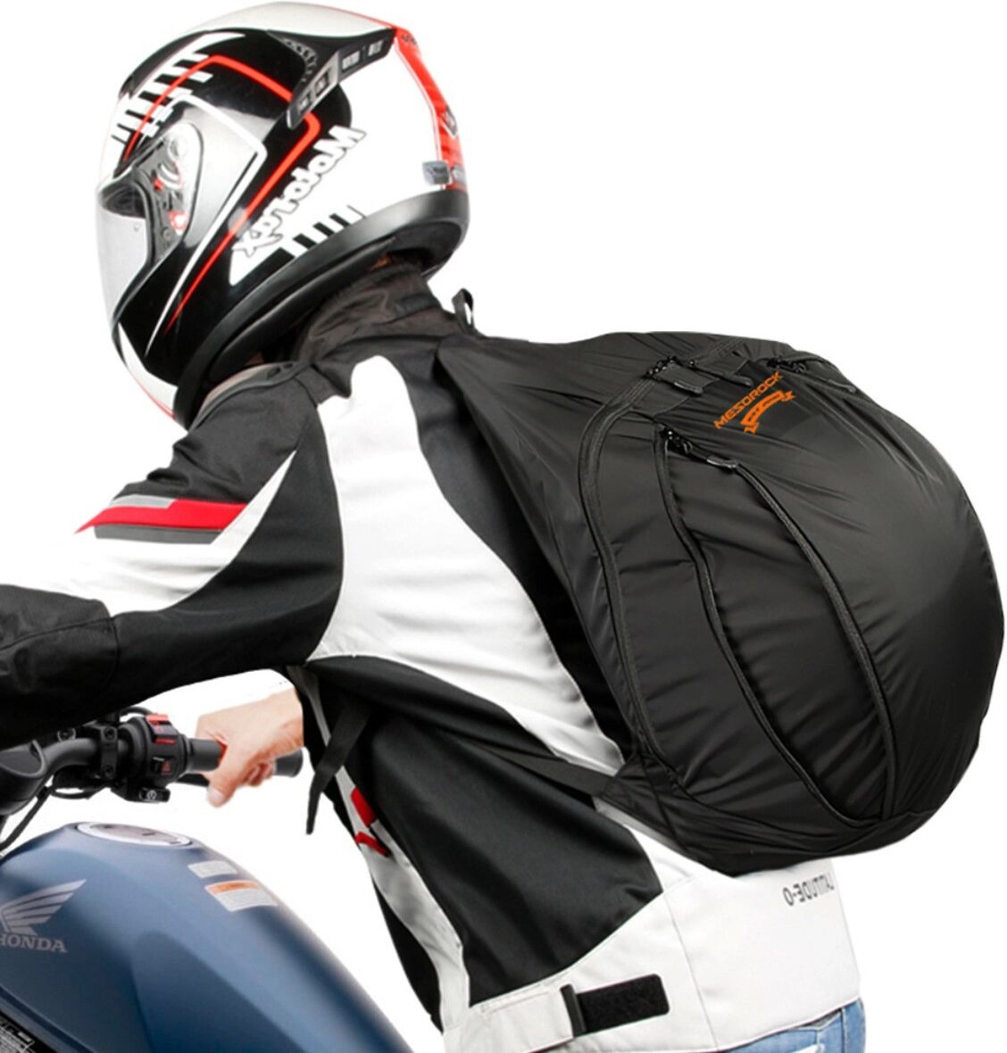 INF Faltbarer wasserdichter 24L Motorrad-Helm-Rucksack – erweiterbarer leichter Nylon-Rucksack, Schwarz