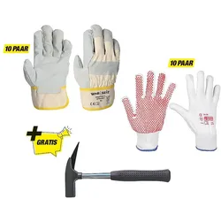 Arbeitshandschuh-Paket Bau GR.L mit Gratis Latthammer